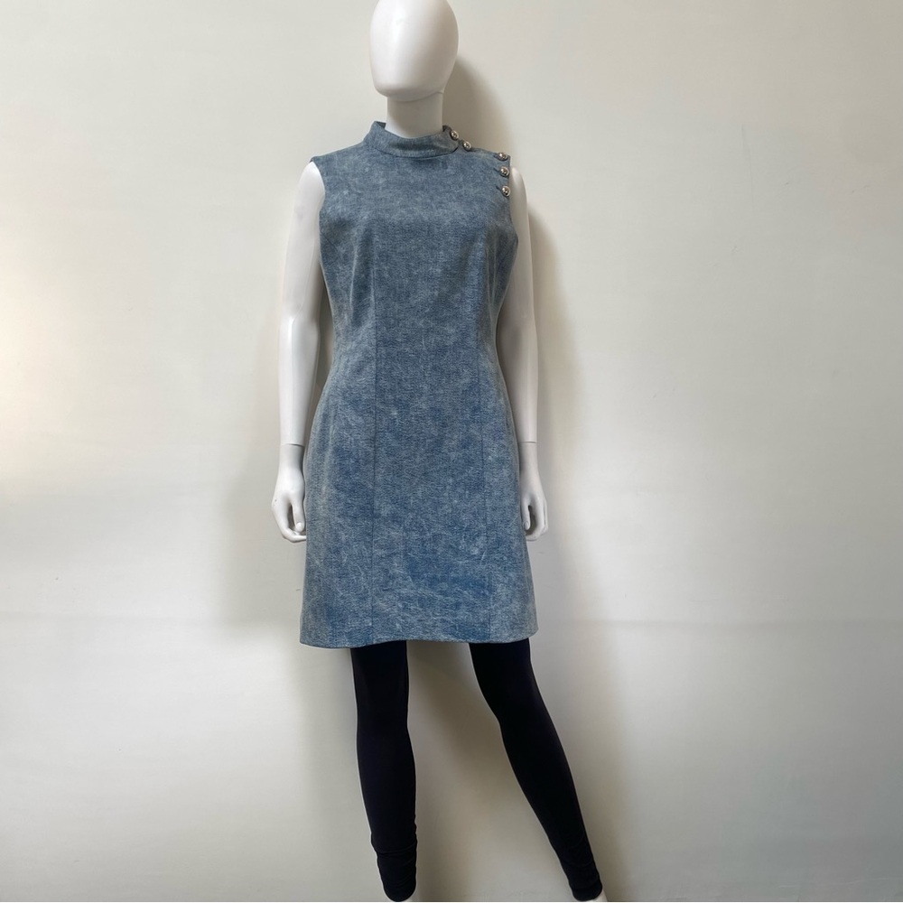 Adam Lippes for Sacs blue & silver Button-Detail Mini Dress